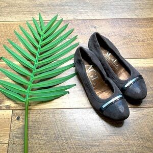 Attilio Giusti Leombruni AGL Leather Metal Gray Kitten Suede Wedge sz 35 1/2